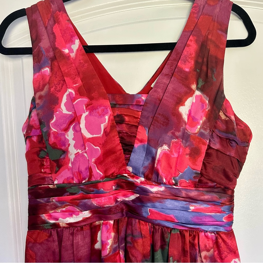 BANANA REPUBLIC- red & pink watercolor silk dress